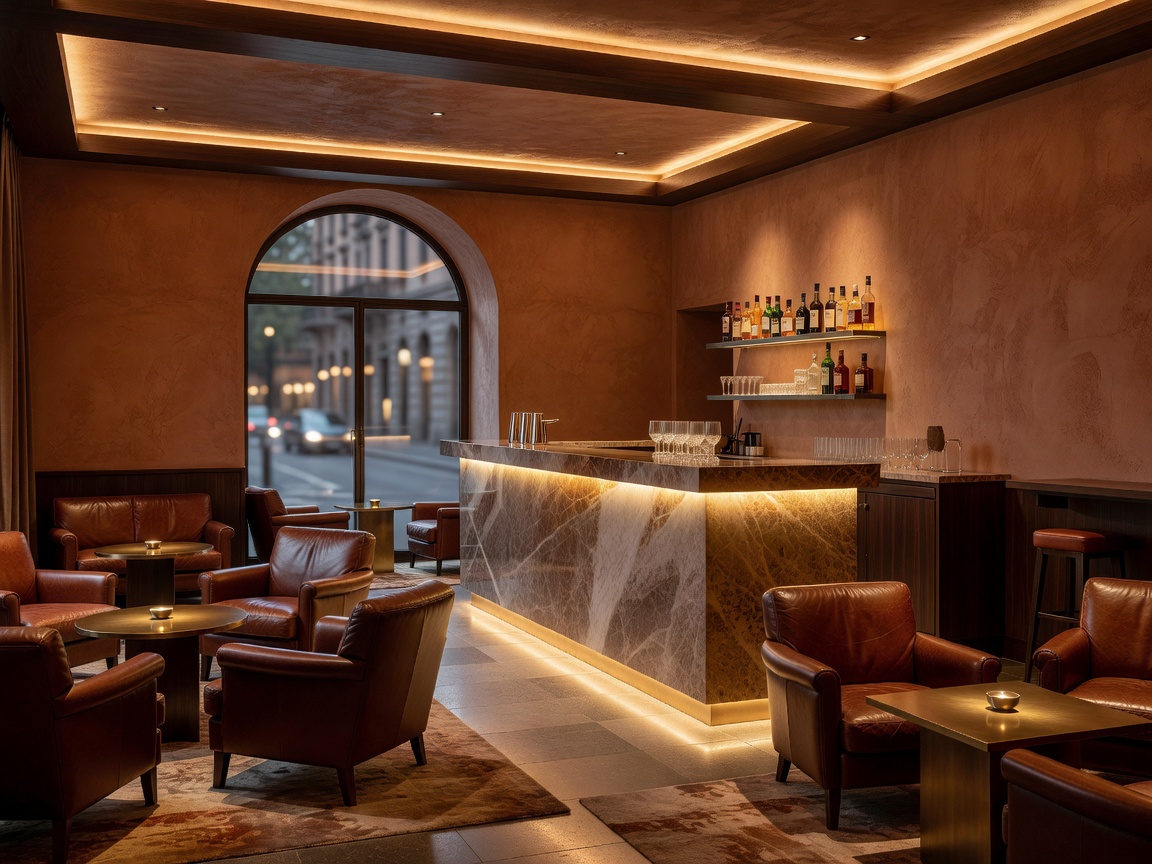 Sophisticated interior of a Milanese cocktail lounge with warm architectural lighting